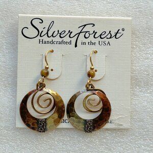 Silver Forest Gold-Tone Circle Spiral Earrings w Hammered Finish